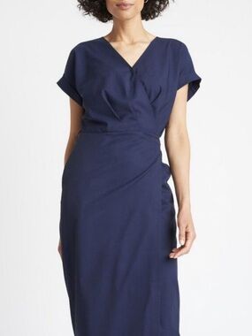 Kit and Ace Navy Wrap-Style Midi Dress